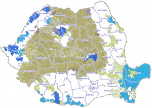 Harta Romaniei cu zonele in care se fac plati exclusiv pe AXA II din PNDR 2007-2013